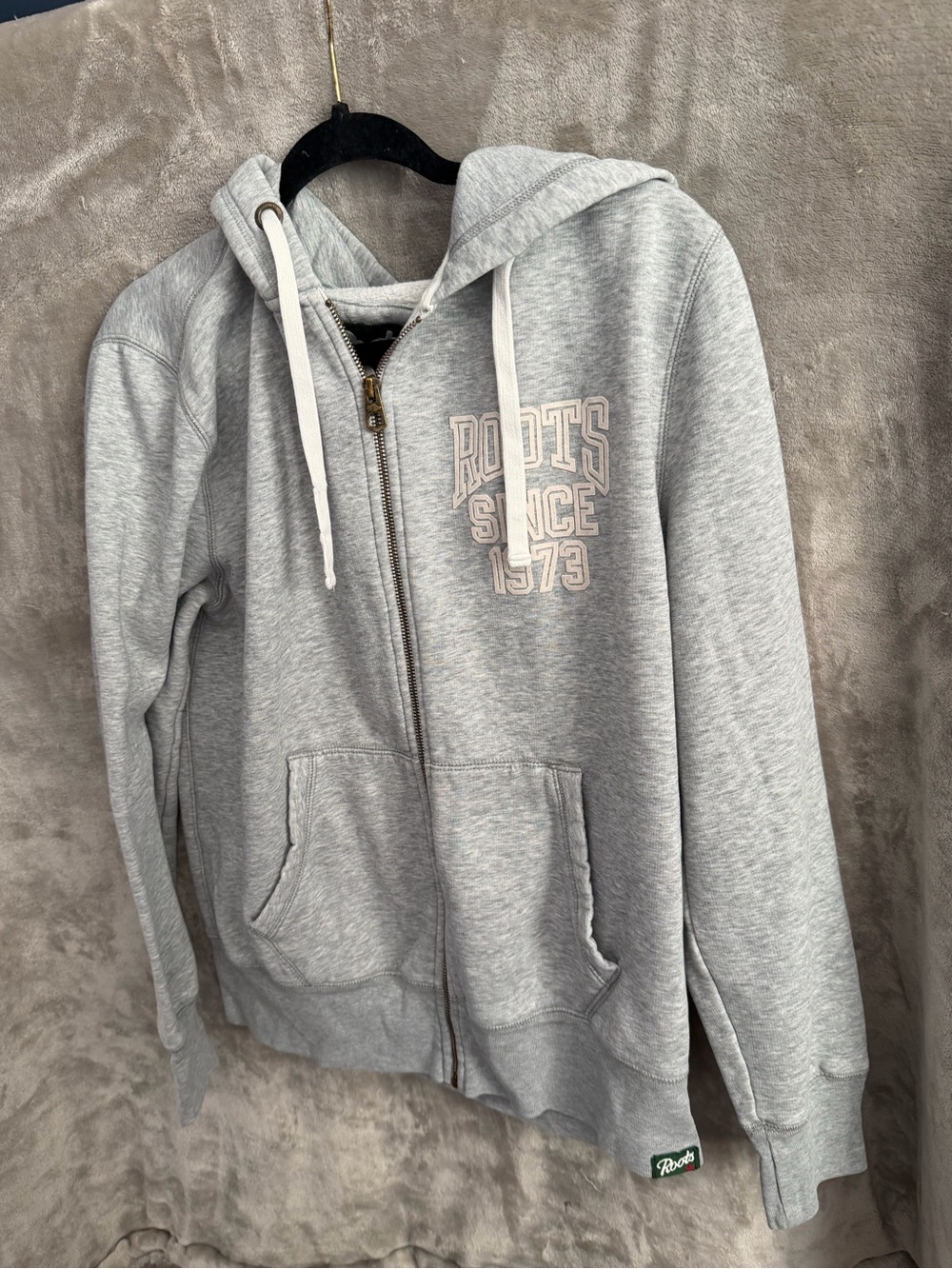 Roots  Light Grey Zip Hoodie with Drawstring